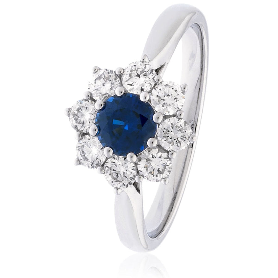 Diamond & Sapphire Cluster Ring 0.70ct F-VS Quality in 18k White Gold - David Ashley