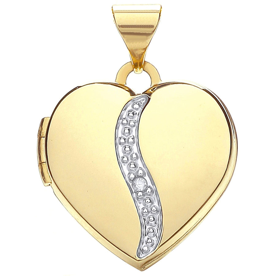 Diamond Set Love Heart Shaped Locket Pendant Necklace in 9ct Gold - David Ashley