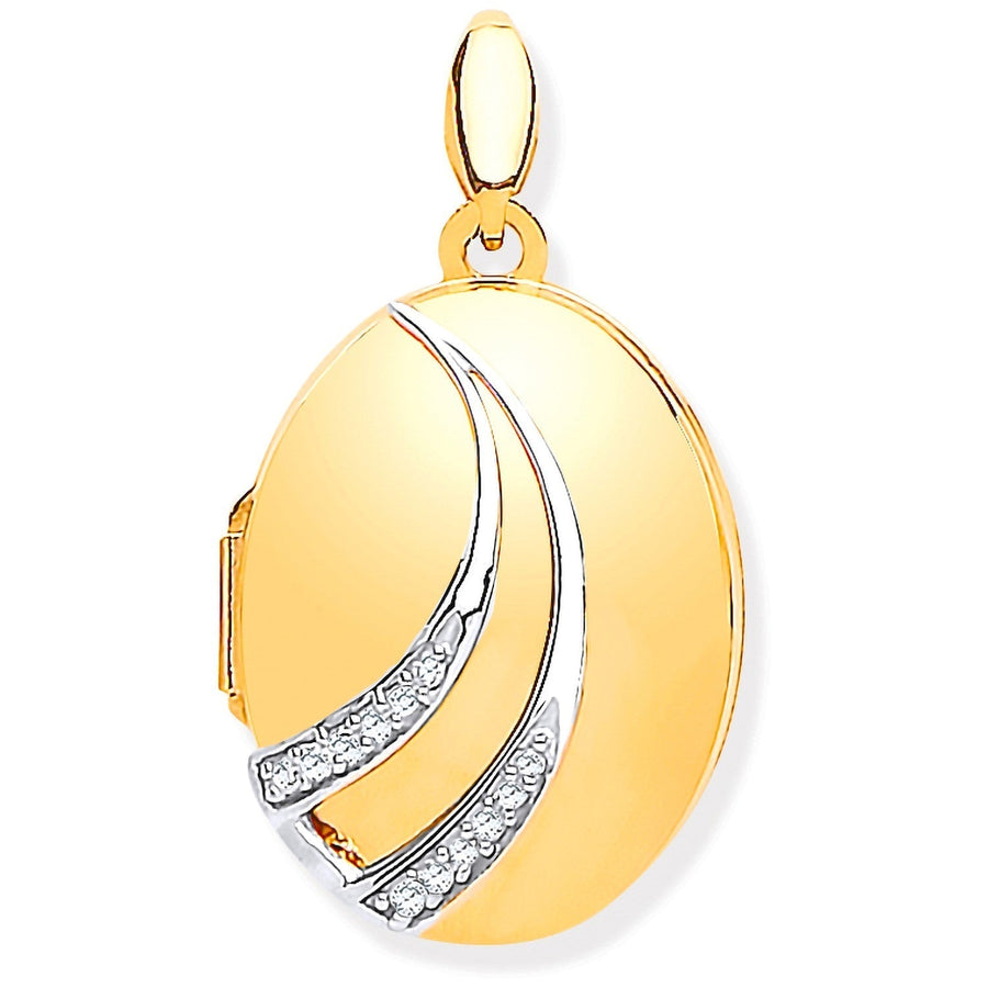 Diamond Set Oval Shaped 9ct Yellow Gold Locket Pendant Necklace - David Ashley