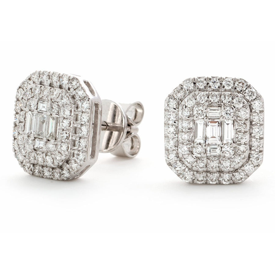 Diamond Square Cluster Earrings 0.75ct G SI Quality in 18k White Gold - David Ashley