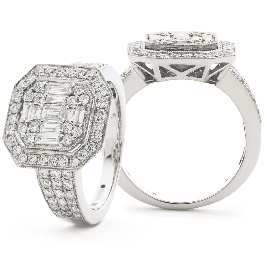 Diamond Square Halo Cluster Ring 1.60ct F-VS Quality 18k White Gold - David Ashley