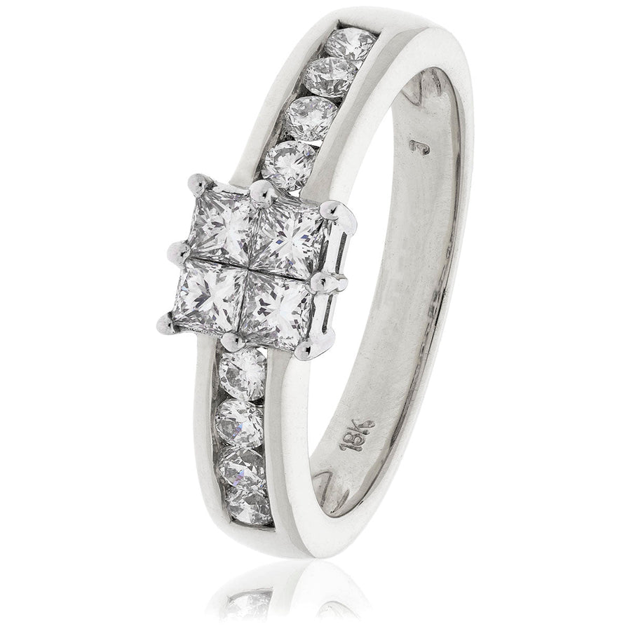 Diamond Square Illusion Set Ring 0.75ct F-VS Quality 18k White Gold - David Ashley