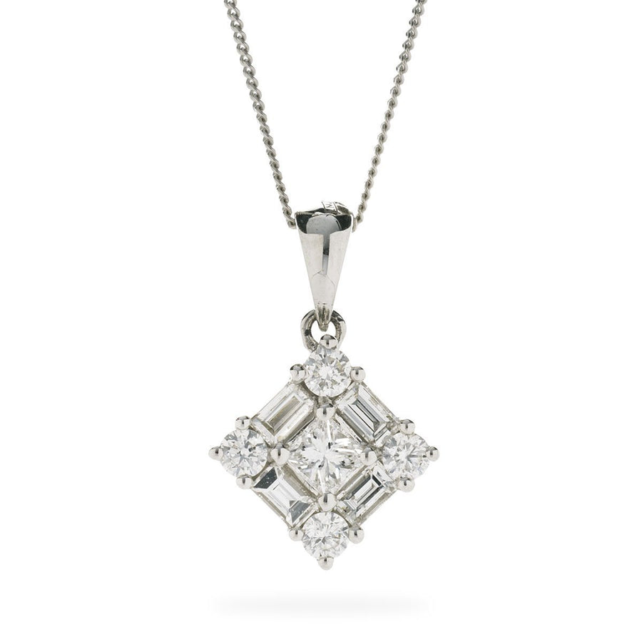 Diamond Square Pendant Necklace 0.50ct F VS Quality in 18k White Gold - David Ashley
