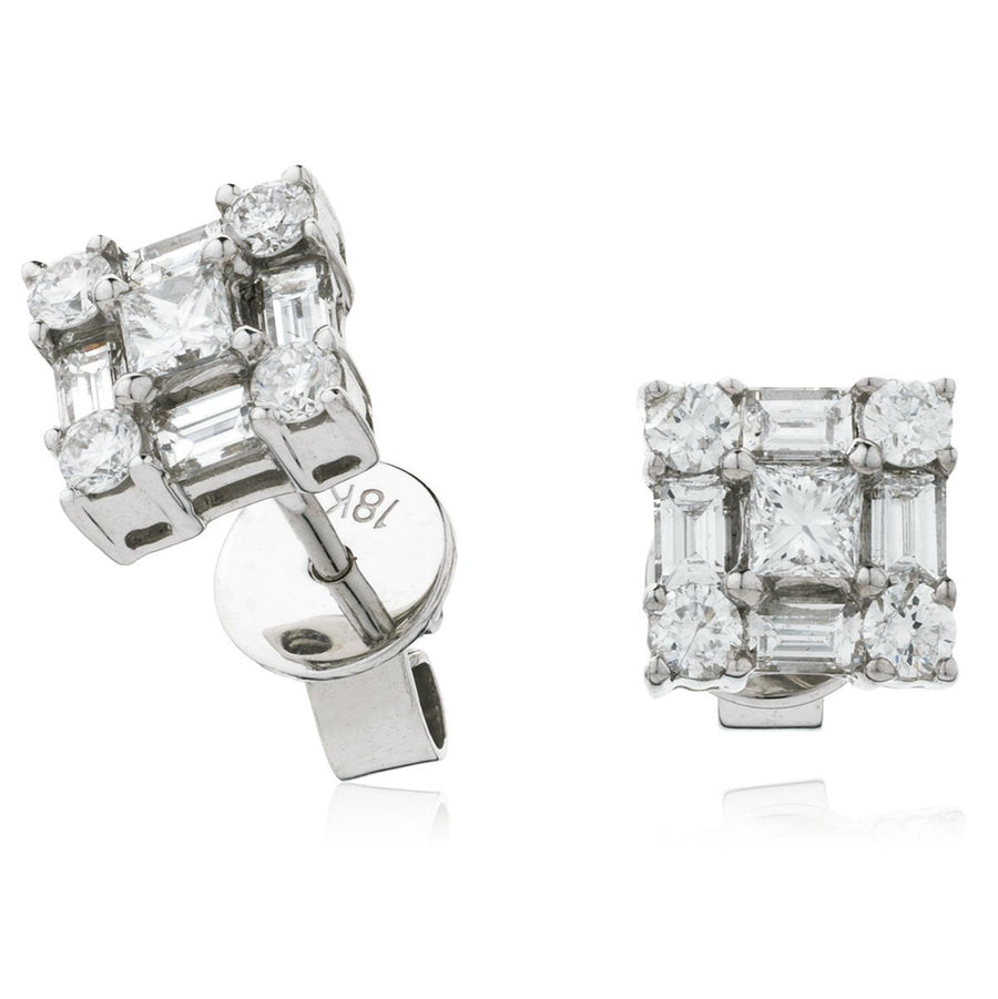 Diamond Square Shape Earrings 0.80ct F VS Quality in 18k White Gold - David Ashley