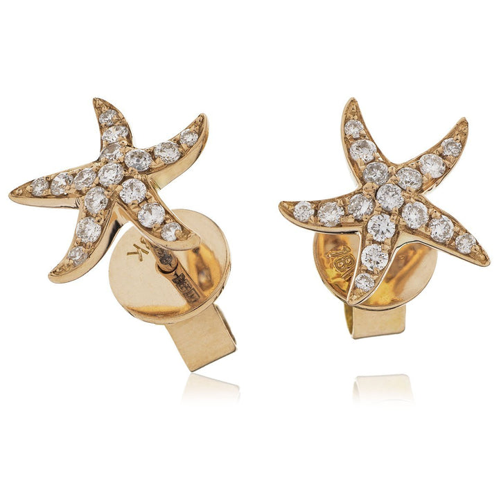 Diamond Star Fish Earrings 0.18ct F VS Quality in 18k Rose Gold - David Ashley
