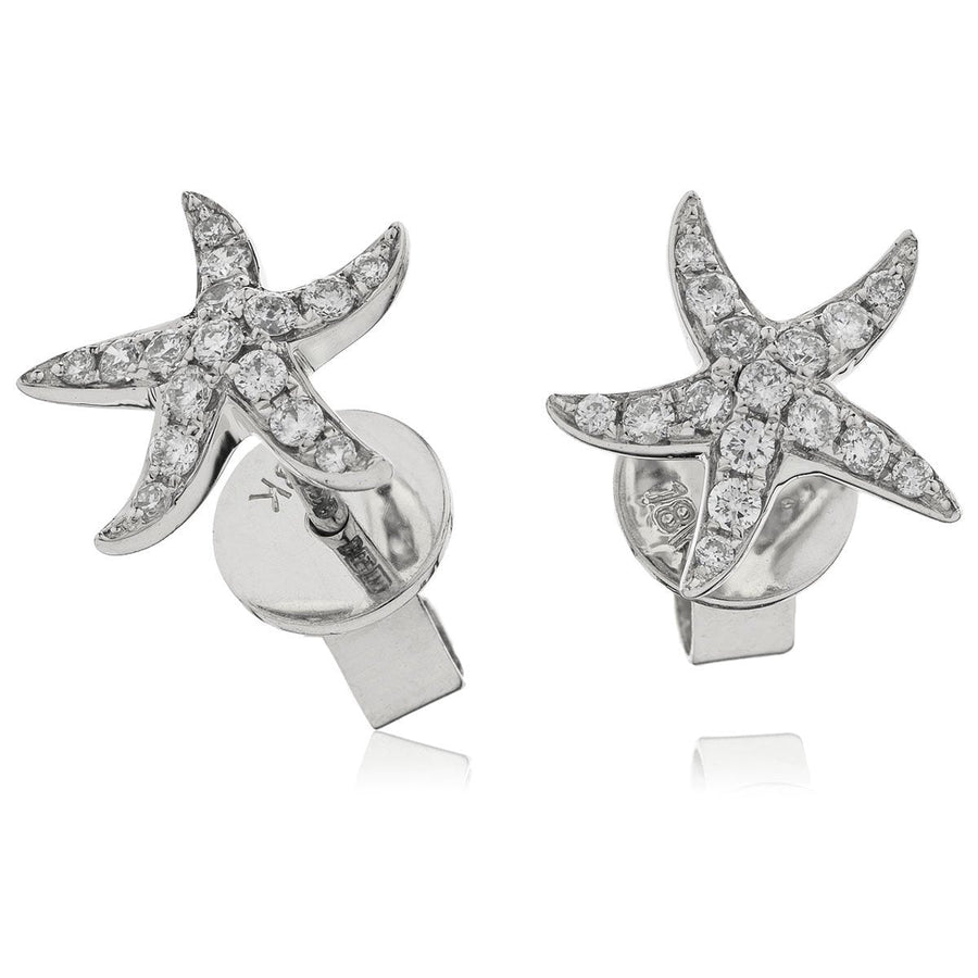 Diamond Star Fish Earrings 0.18ct F VS Quality in 18k White Gold - David Ashley
