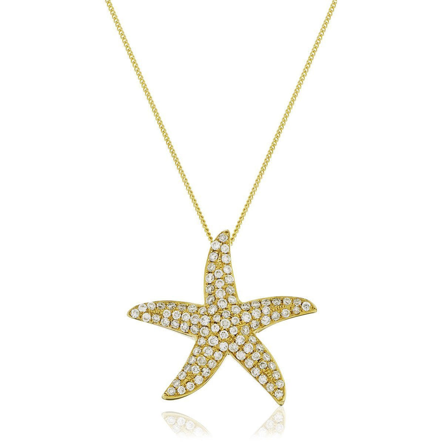Diamond Star Fish Necklace 0.45ct F VS Quality in 18k Yellow Gold - David Ashley