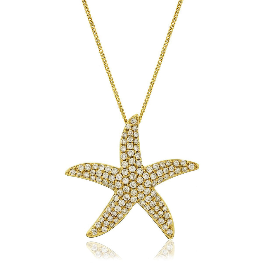 Diamond Star Fish Necklace 0.70ct F VS Quality in 18k Yellow Gold - David Ashley