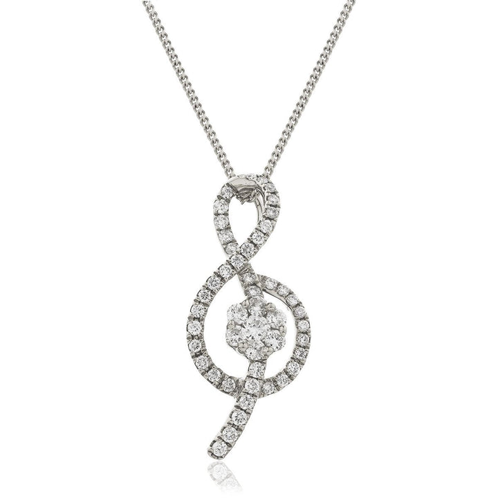 Diamond Treble Clef Necklace 0.40ct F VS Quality in 18k White Gold - David Ashley