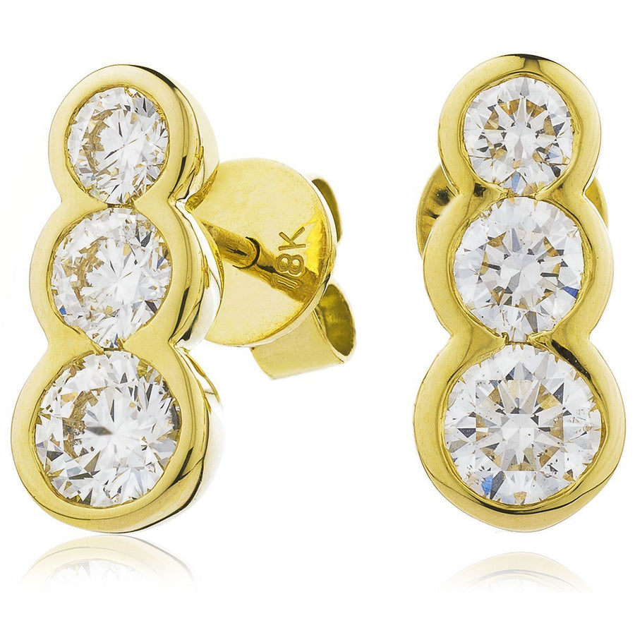 Diamond Trilogy Drop Earrings 0.60ct F VS Quality in 18k Yellow Gold - David Ashley