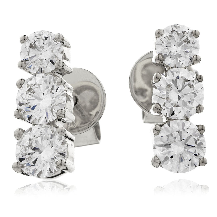 Diamond Trilogy Drop Earrings 0.75ct F VS Quality in 18k White Gold - David Ashley