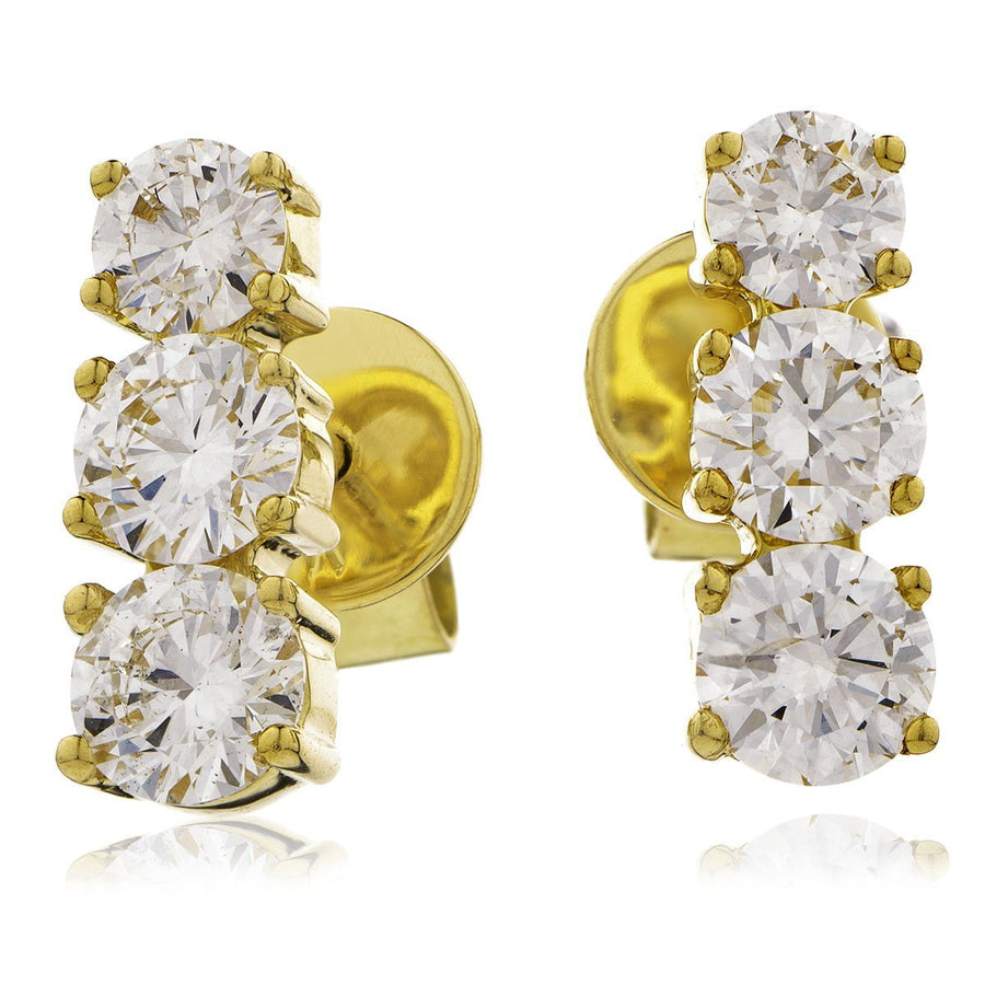 Diamond Trilogy Drop Earrings 0.75ct F VS Quality in 18k Yellow Gold - David Ashley