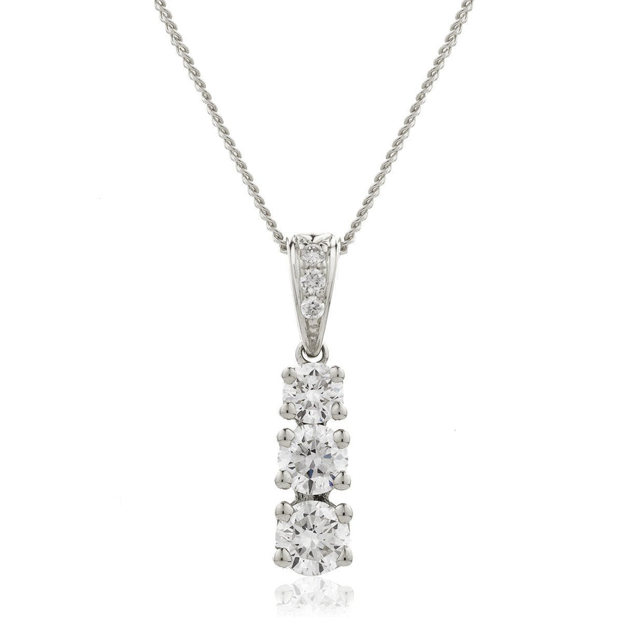 Diamond Trilogy Pendant Necklace 0.50ct F VS Quality in 18k White Gold - David Ashley