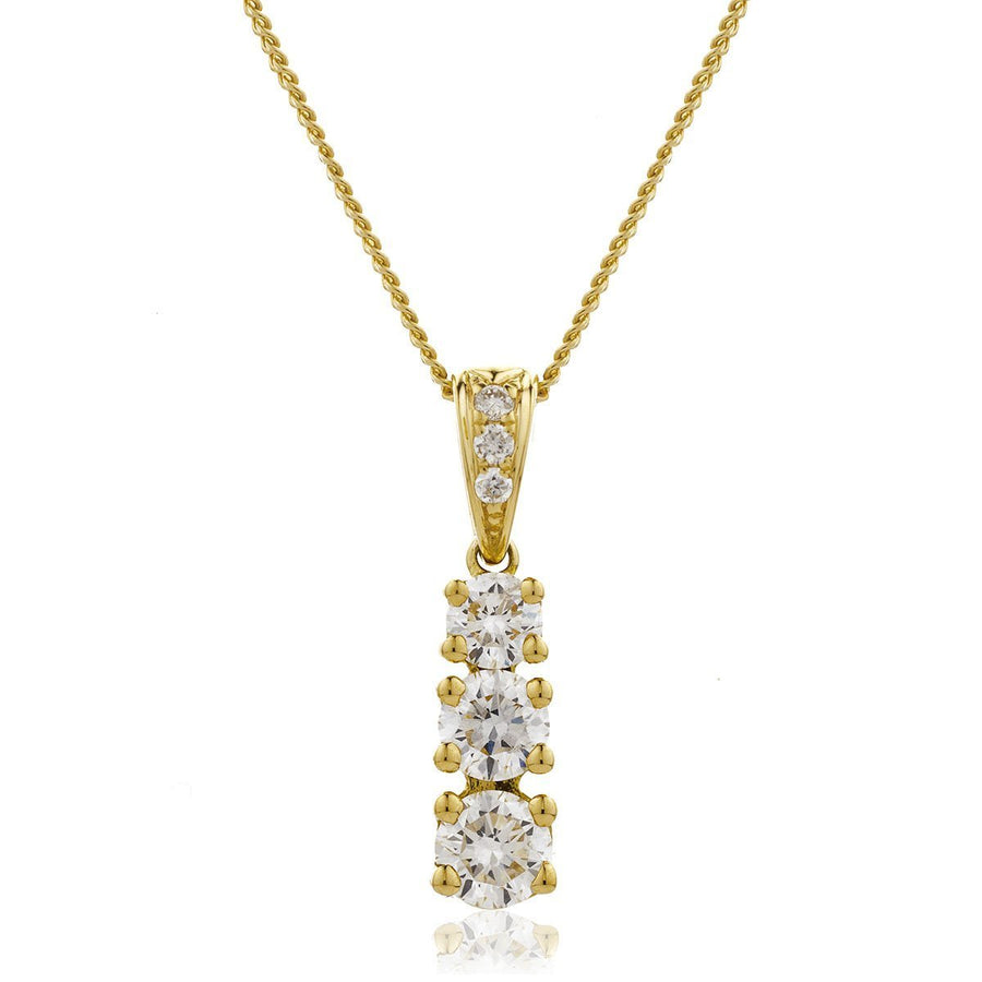 Diamond Trilogy Pendant Necklace 0.75ct F VS Quality in 18k Yellow Gold - David Ashley