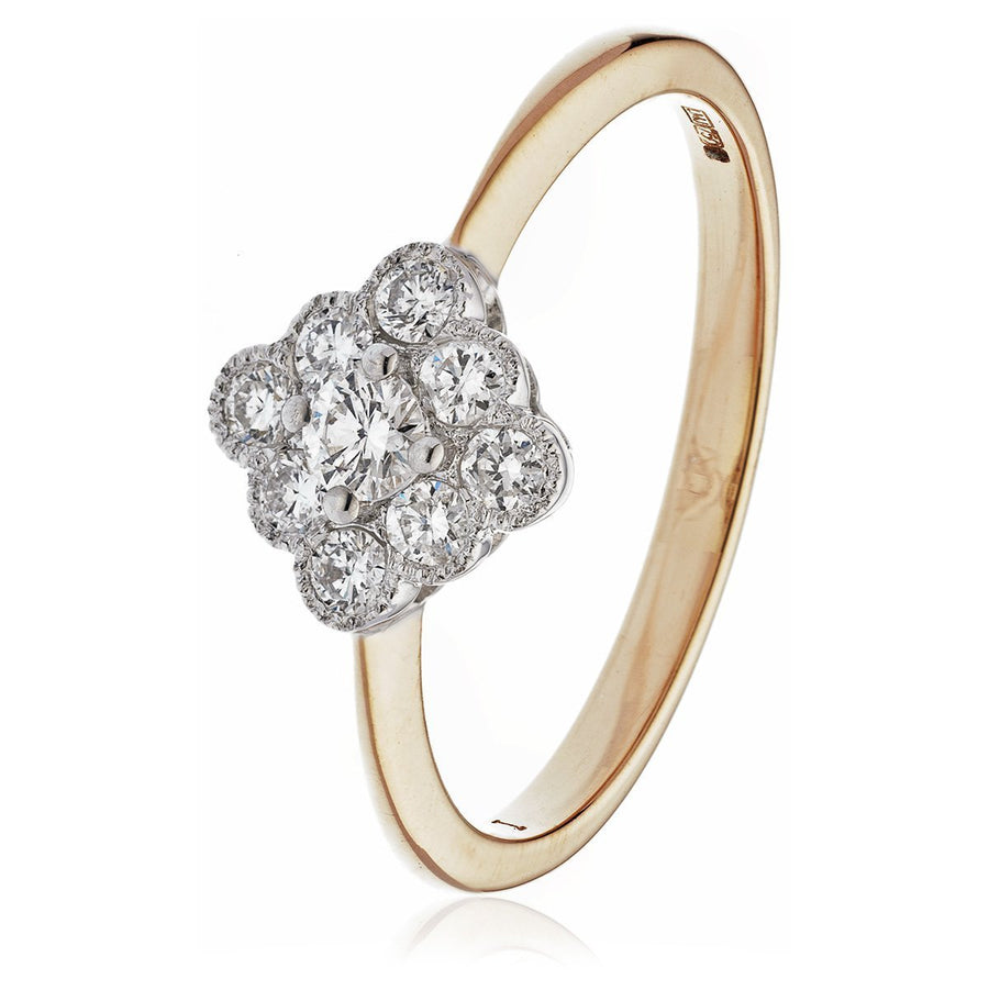 Diamond Vintage Cluster Ring 0.40ct F-VS Quality in 18k Rose Gold - David Ashley