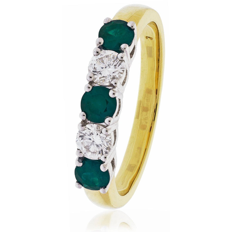 Emerald & Diamond 5 Stone Ring 0.75ct F-VS Quality in 18k Yellow Gold - David Ashley