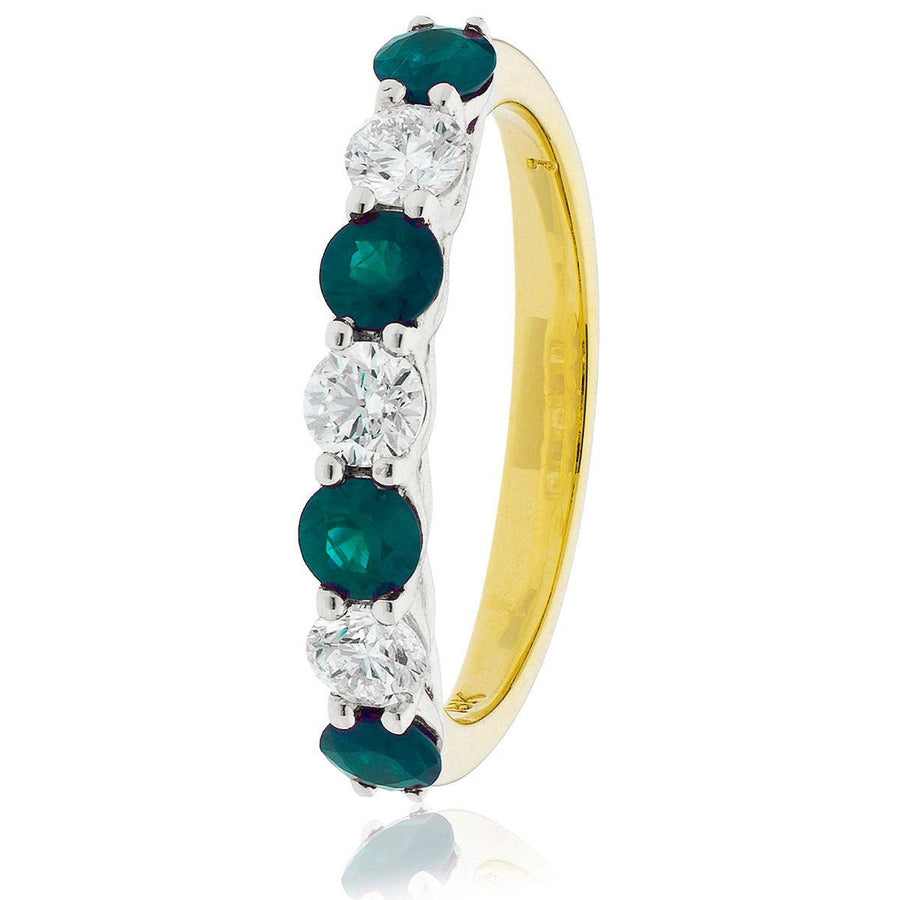 Emerald & Diamond 7 Stone Ring 0.55ct F-VS Quality in 18k Yellow Gold - David Ashley
