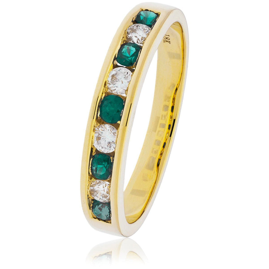 Emerald & Diamond 9 Stone Ring 0.50ct F-VS Quality in 18k Yellow Gold - David Ashley