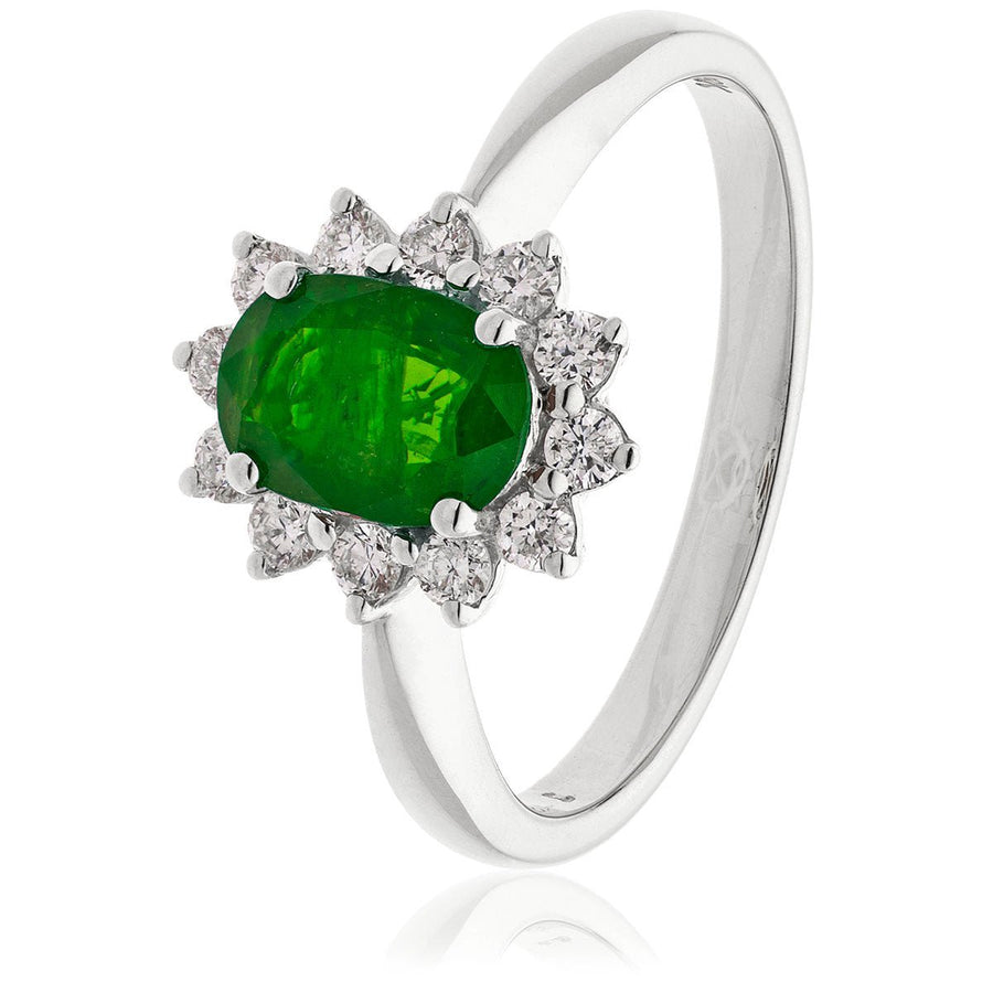 Emerald & Diamond Cluster Ring 0.65ct F-VS Quality in 18k White Gold - David Ashley