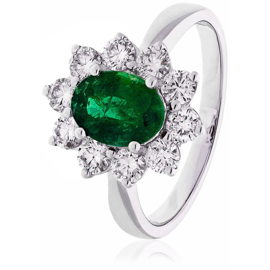 Emerald & Diamond Cluster Ring 0.75ct F-VS Quality in 18k White Gold - David Ashley
