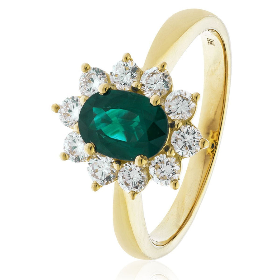 Emerald & Diamond Cluster Ring 1.40ct F-VS Quality in 18k Yellow Gold - David Ashley