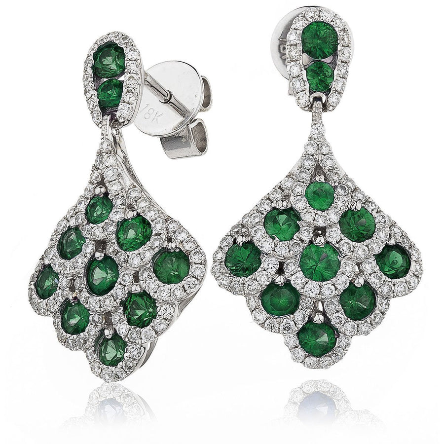 Emerald & Diamond Drop Earrings 2.00ct in 18k White Gold - David Ashley