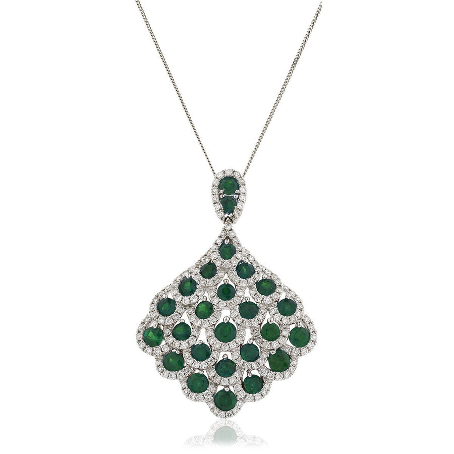 Emerald & Diamond Drop Necklace 3.10ct F VS Quality in 18k White Gold - David Ashley