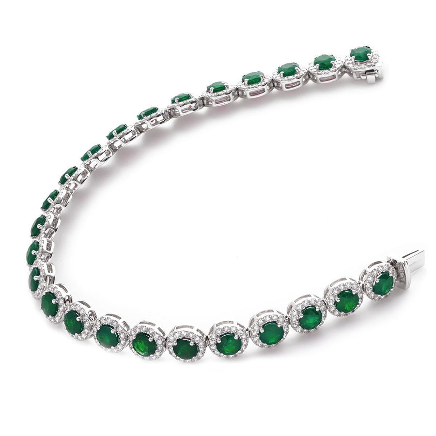 Emerald & Diamond Halo Bracelet 14.50ct F VS Quality in 18k White Gold - David Ashley