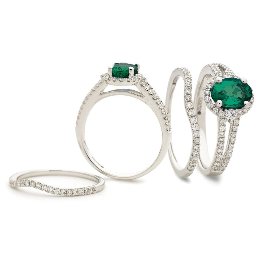 Emerald & Diamond Halo Ring 1.26ct F-VS Quality 18k White Gold - David Ashley