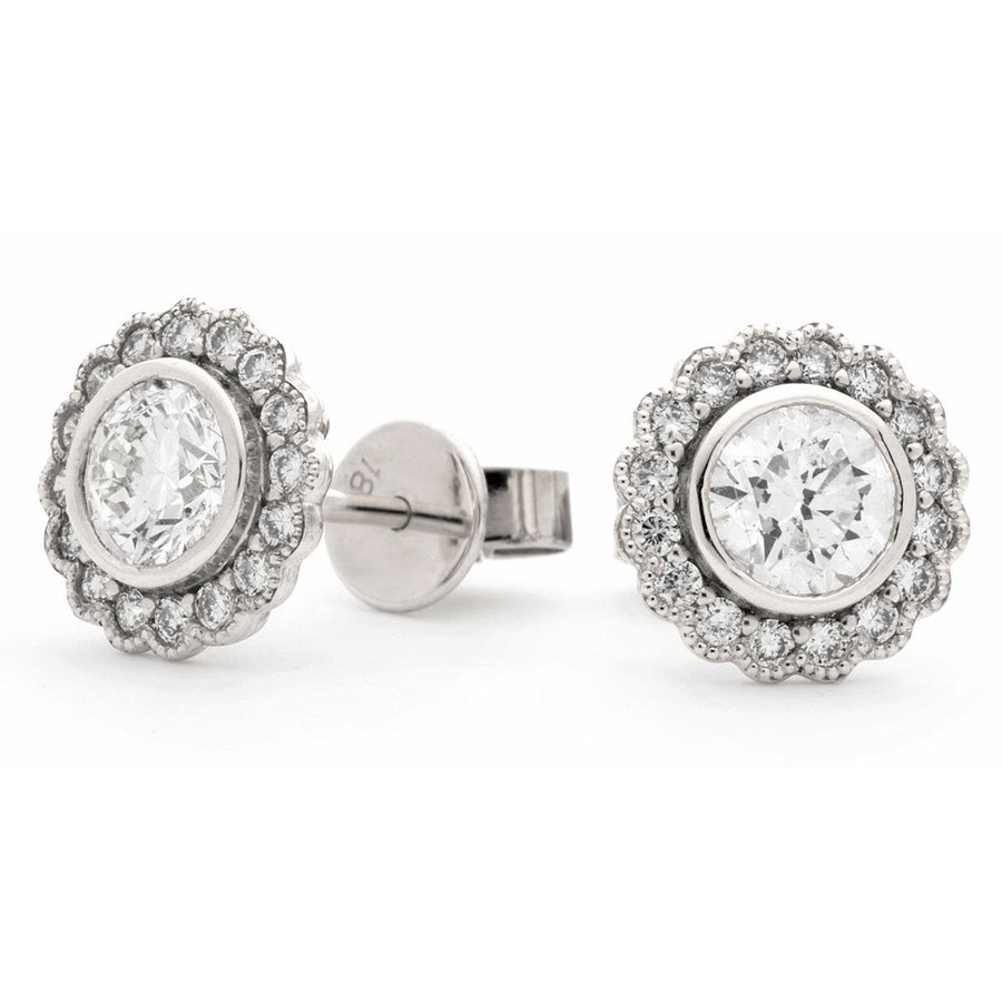 FLOWER HALO DIAMOND EARRINGS 0.50CT F/VS QUALITY IN 18K WHITE GOLD - David Ashley