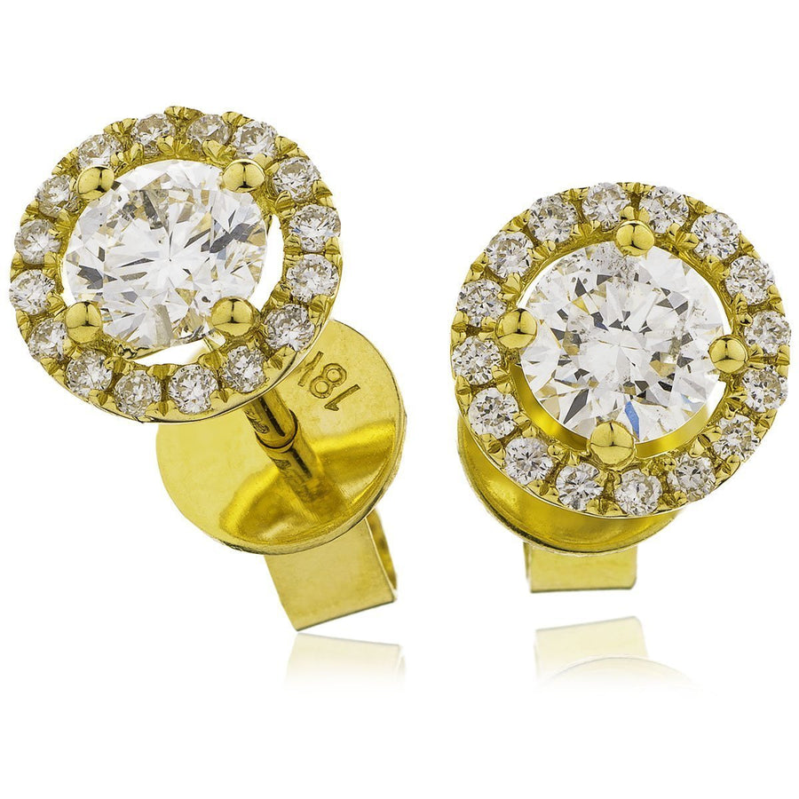 HALO DIAMOND EARRINGS 0.35CT F/VS QUALITY IN 18K YELLOW GOLD - David Ashley