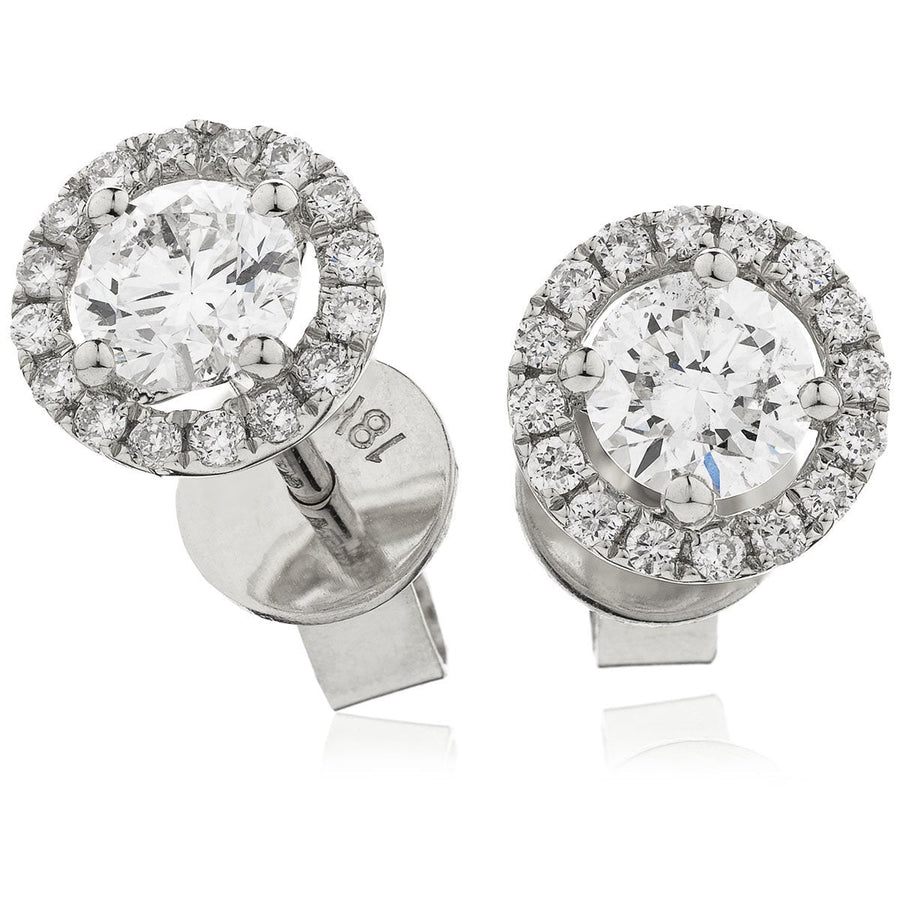 HALO DIAMOND EARRINGS 0.60CT F/VS QUALITY IN 18K WHITE GOLD - David Ashley