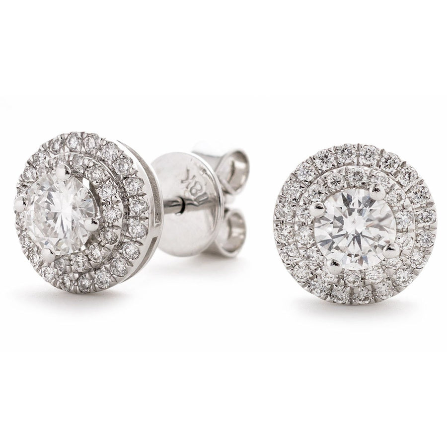 HALO DIAMOND EARRINGS 0.75CT F/VS QUALITY IN 18K WHITE GOLD - David Ashley