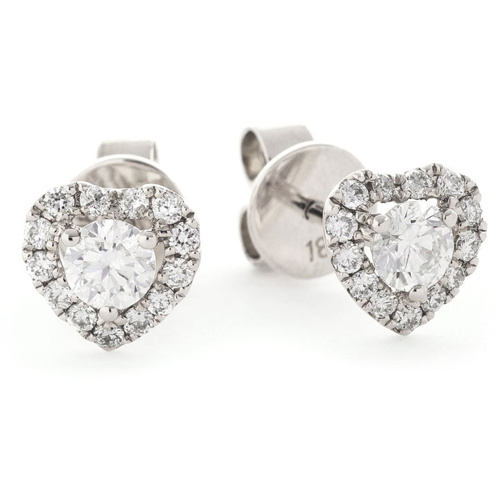 HEART HALO DIAMOND EARRINGS 0.60CT F/VS QUALITY IN 18K WHITE GOLD - David Ashley