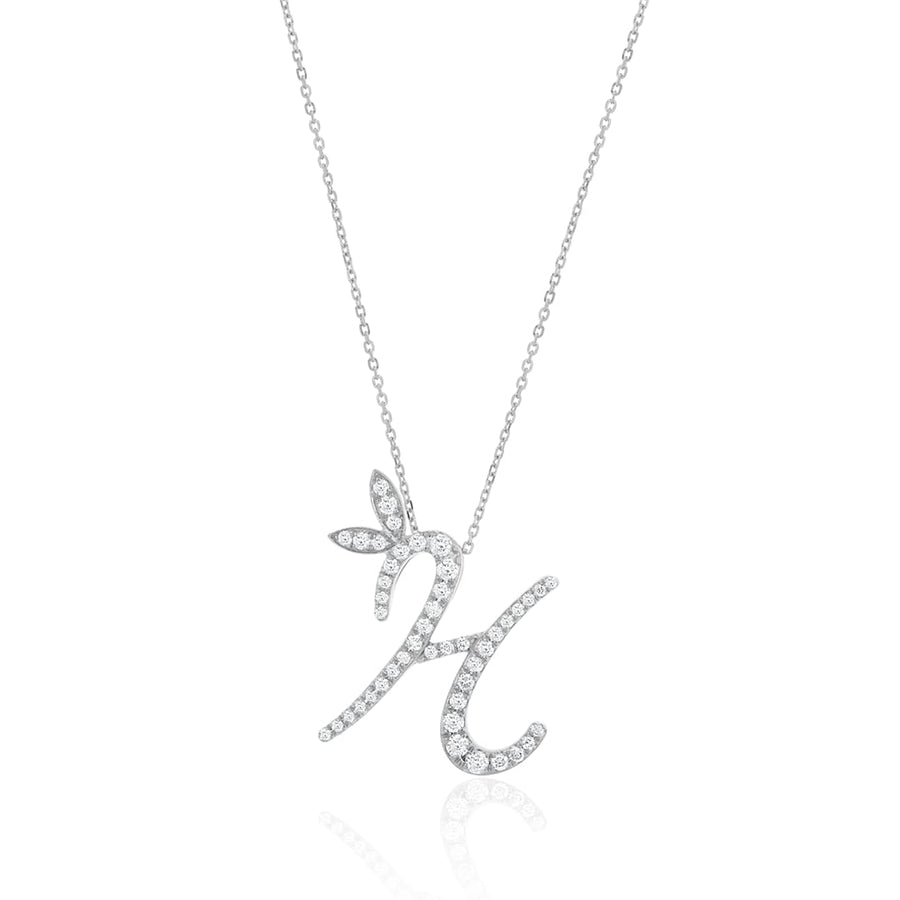 Initial H Diamond Necklace 0.33ct G SI Quality in 9k White Gold - David Ashley