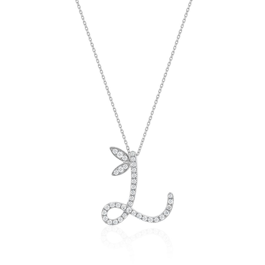 Initial L Diamond Necklace 0.28ct G SI Quality in 9k White Gold - David Ashley