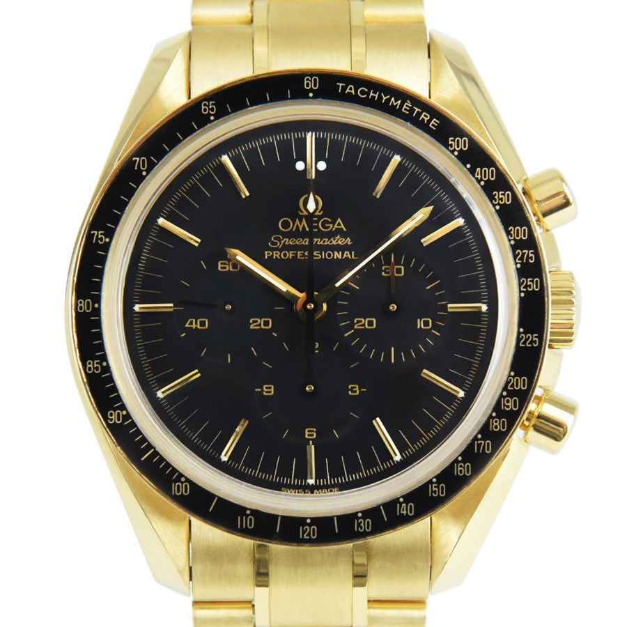 Omega Speedmaster Moonwatch Chronograph Black Dial 18K Yellow Gold Ref: 3195.50.00 - David Ashley
