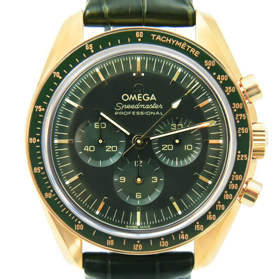 Omega Speedmaster Moonwatch Green Dial Leather Ref: 31063425010001 - David Ashley
