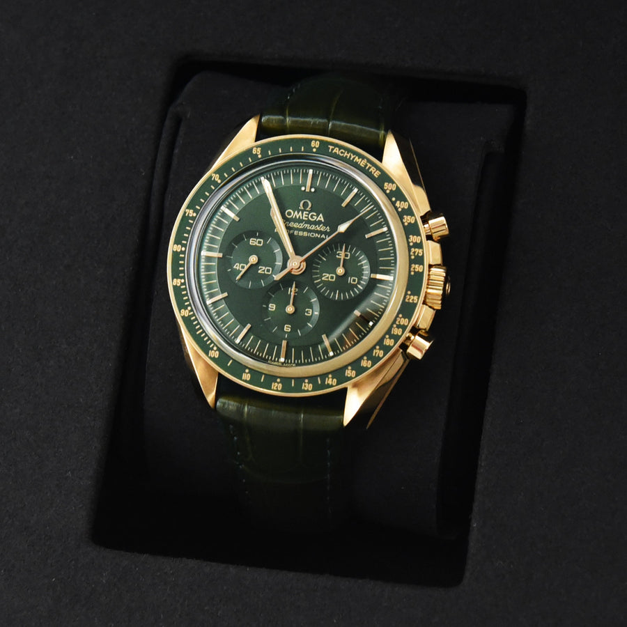 Omega Speedmaster Moonwatch Green Dial Leather Ref: 31063425010001 - David Ashley