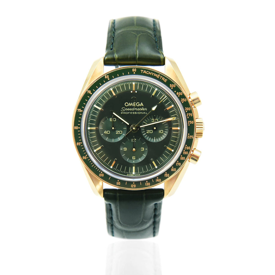 Omega Speedmaster Moonwatch Green Dial Leather Ref: 31063425010001 - David Ashley
