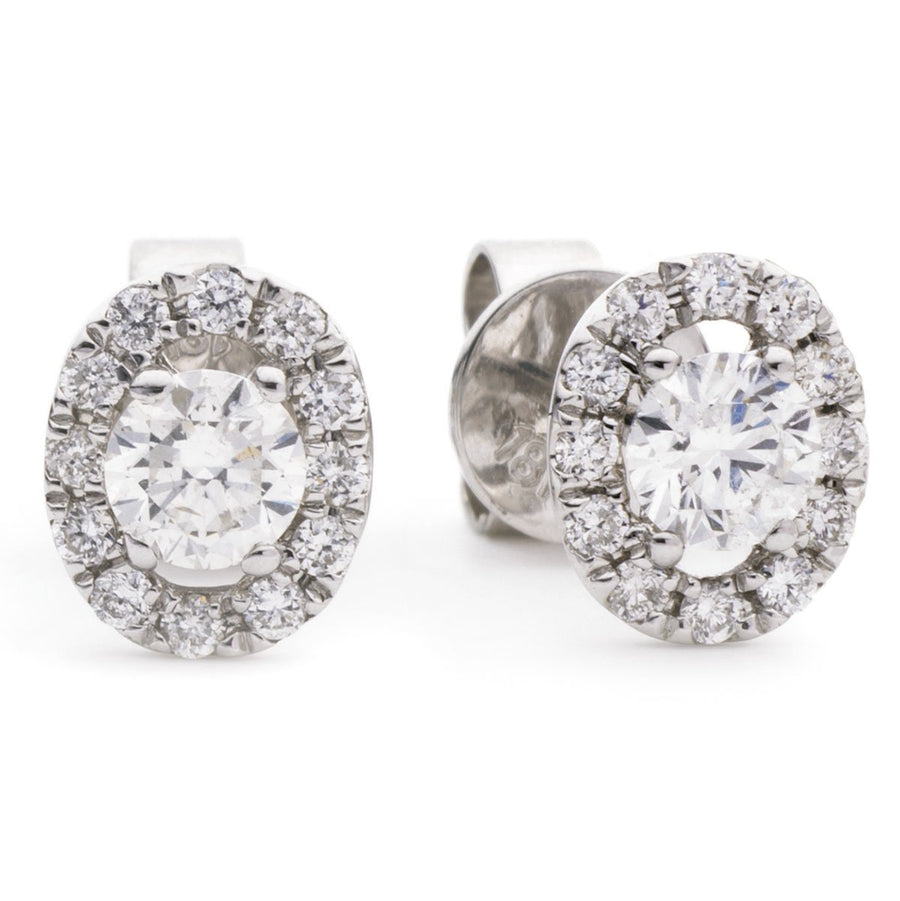 OVAL HALO DIAMOND EARRINGS 0.80CT F/VS QUALITY IN 18K WHITE GOLD - David Ashley