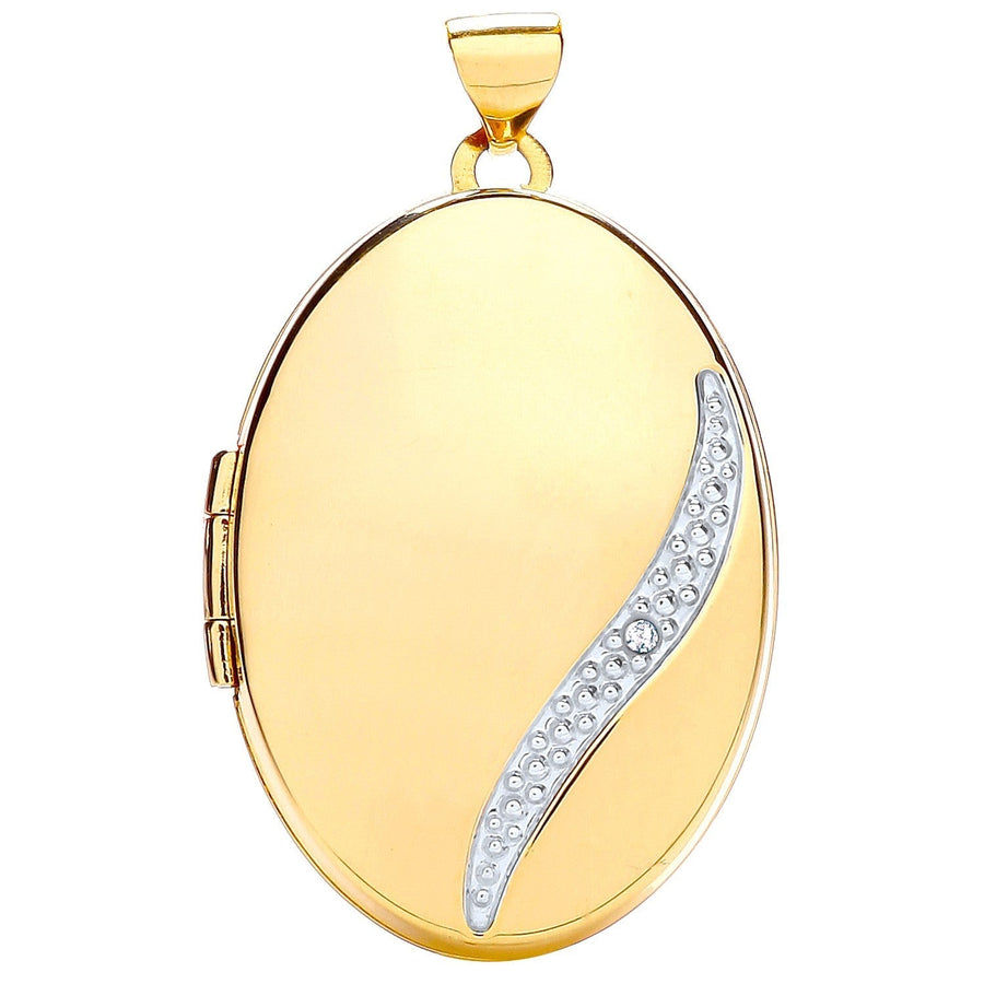 Oval Shaped Diamond Set Locket Pendant in 9ct Yellow Gold - David Ashley