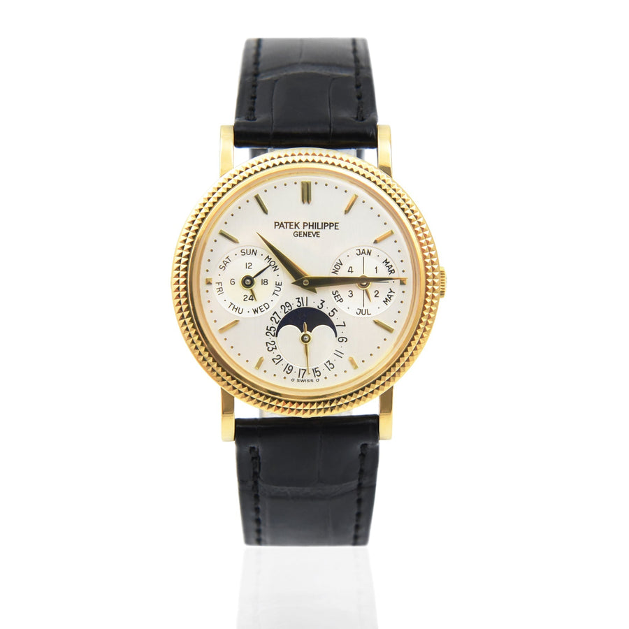 Patek Philippe Perpetual Calendar Moonphase Silver Dial Leather Ref: 039J-014 - David Ashley