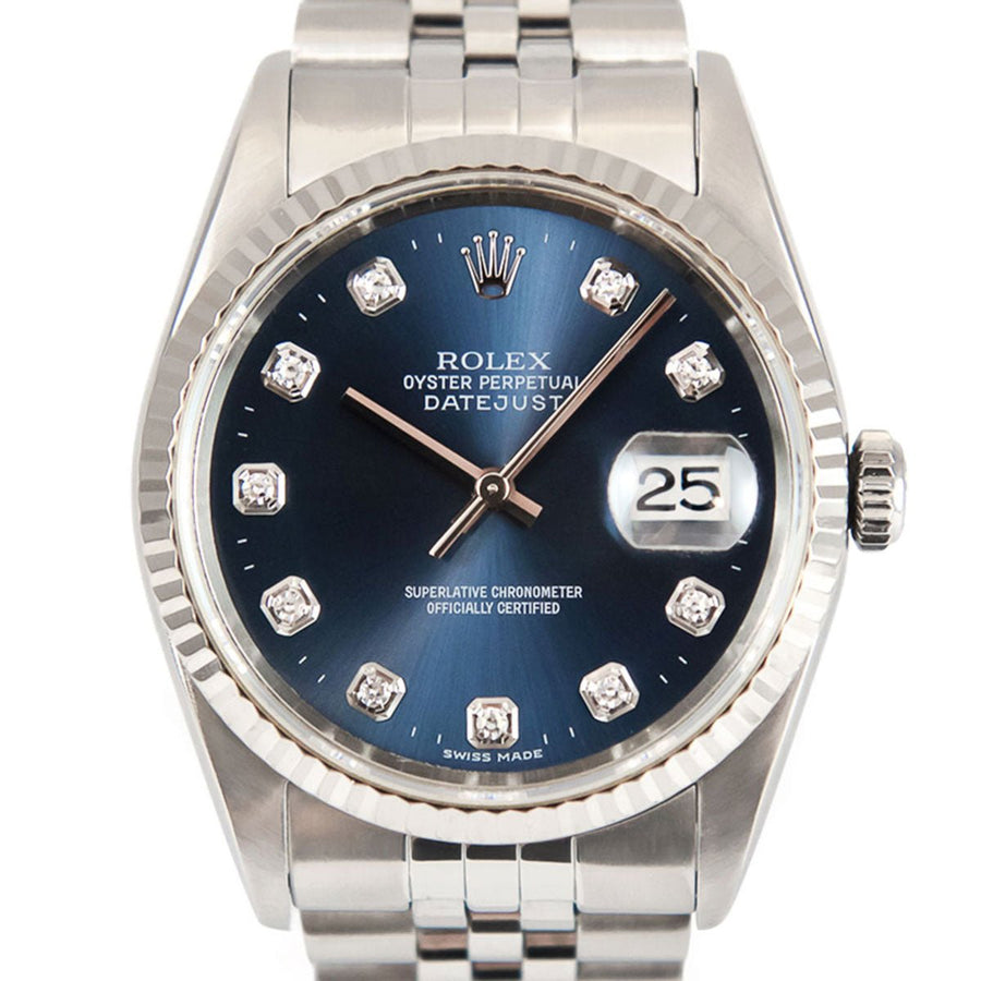 Pre-Owned Rolex DateJust Blue Diamond Dial Stainless Steel Ref: 16234 - My Jewel World