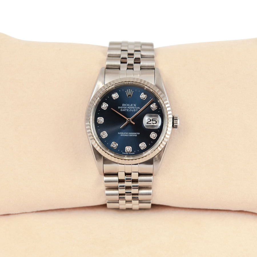 Pre-Owned Rolex DateJust Blue Diamond Dial Stainless Steel Ref: 16234 - David Ashley