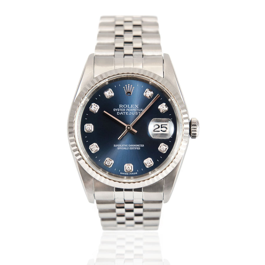 Pre-Owned Rolex DateJust Blue Diamond Dial Stainless Steel Ref: 16234 - My Jewel World