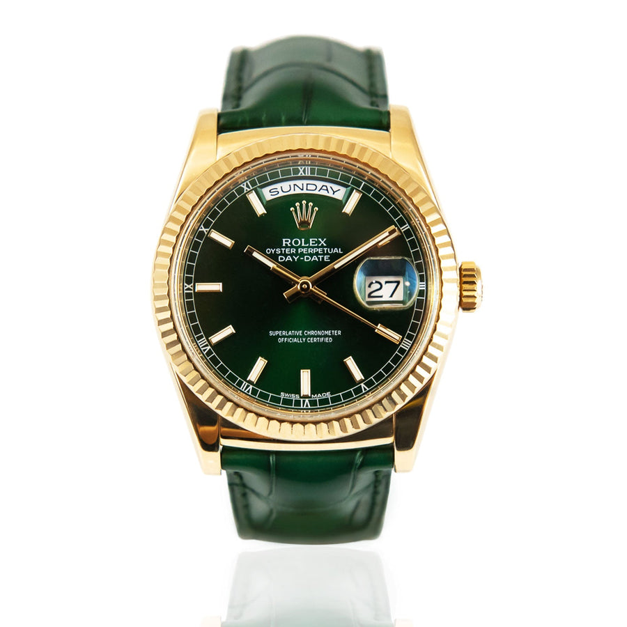 Pre-Owned Rolex Day-Date Green Dial Leather Strap Ref: 118138 - My Jewel World