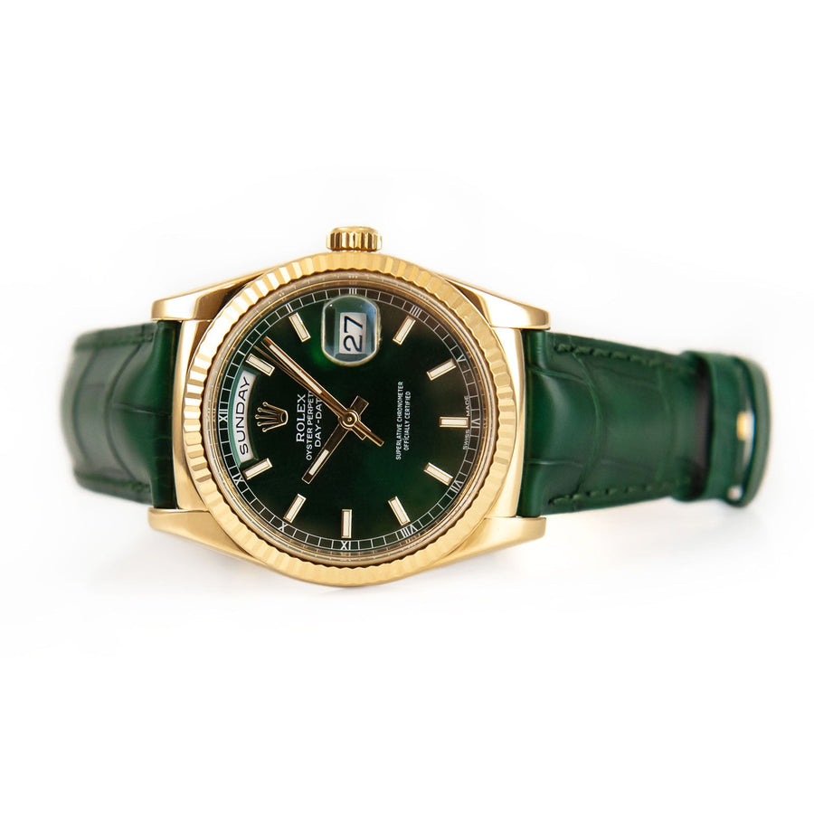 Pre-Owned Rolex Day-Date Green Dial Leather Strap Ref: 118138 - My Jewel World