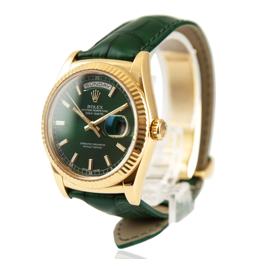 Pre-Owned Rolex Day-Date Green Dial Leather Strap Ref: 118138 - My Jewel World