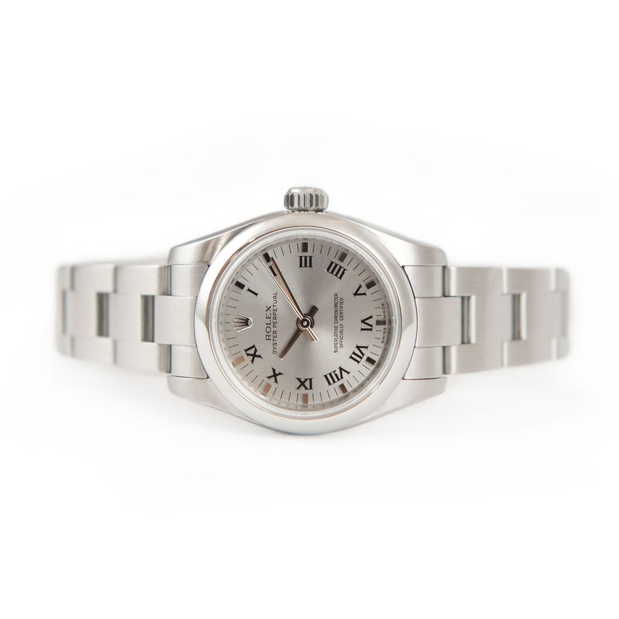Pre-Owned Rolex Oyster Perpetual Roman Dial Silver Face Steel Ref: 176200 - David Ashley